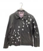 MORGANモーガン）の古着「ラムレザージャケット」｜ブラック×ホワイト