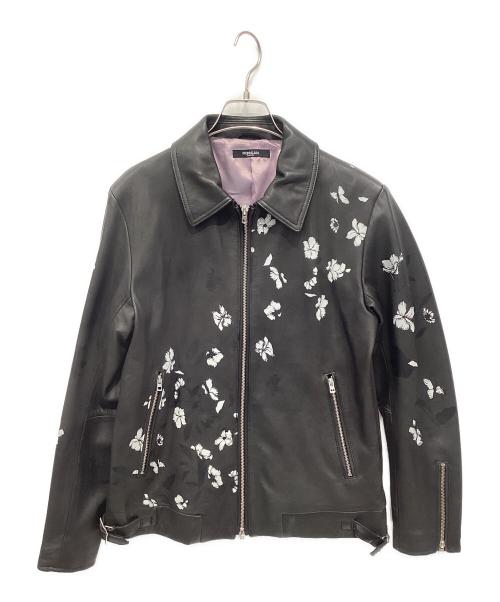 MORGAN（モーガン）MORGAN (モーガン) ラムレザージャケット ブラック×ホワイト サイズ:Mの古着・服飾アイテム