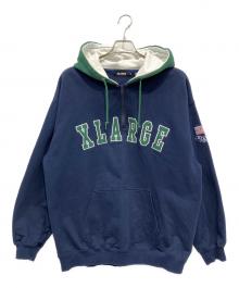 X-LARGE（エクストララージ）の古着「CONTRAST COLOR HALF ZIP HOODE」｜ネイビー×グリーン
