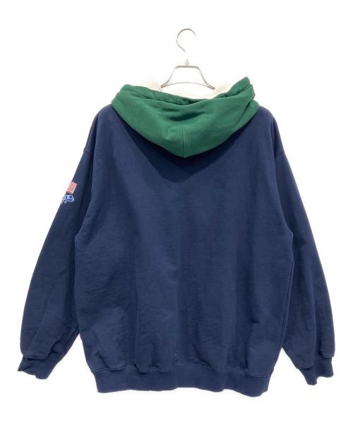 X-LARGE（エクストララージ）X-LARGE (エクストララージ) CONTRAST COLOR HALF ZIP HOODE ネイビー×グリーン サイズ:XLの古着・服飾アイテム