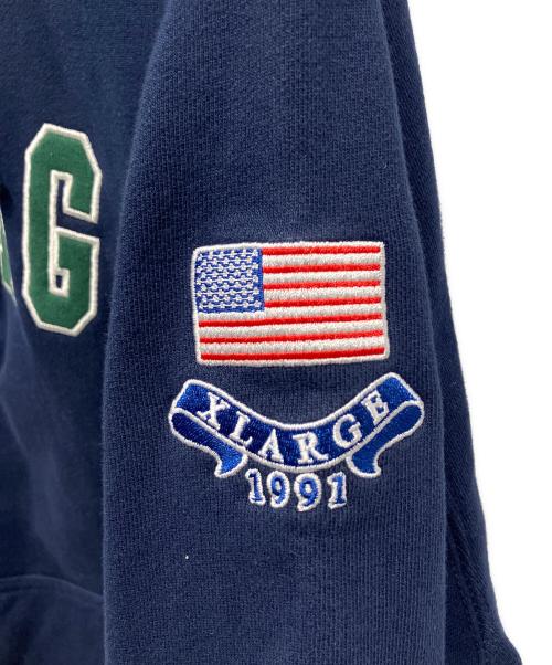 X-LARGE（エクストララージ）X-LARGE (エクストララージ) CONTRAST COLOR HALF ZIP HOODE ネイビー×グリーン サイズ:XLの古着・服飾アイテム