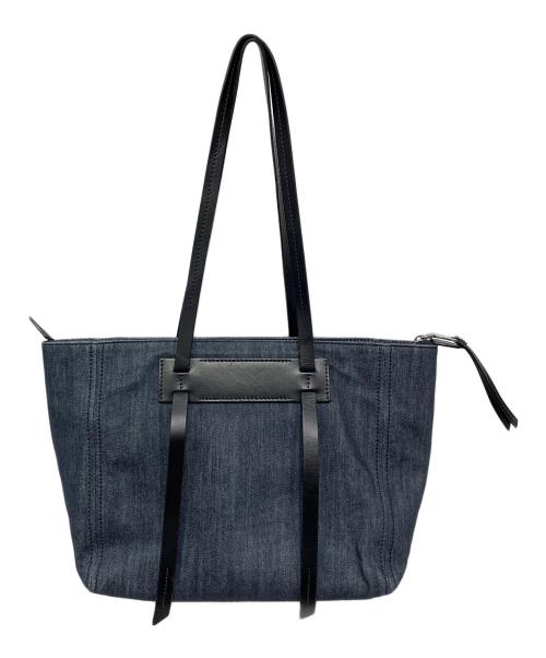 MIU MIU（ミュウミュウ）MIU MIU (ミュウミュウ) ロゴモチーフトートバッグ ブラック×ブルーの古着・服飾アイテム