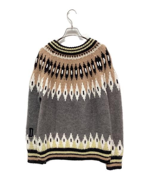 RED VALENTINO（レッドヴァレンティノ）RED VALENTINO (レッドヴァレンティノ) 厚手ニット グレー×ブラウン サイズ:Sの古着・服飾アイテム