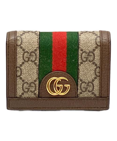 GUCCI（グッチ）GUCCI (グッチ) 2つ折り財布 シェリーライン ブラウン×グリーン×レッドの古着・服飾アイテム