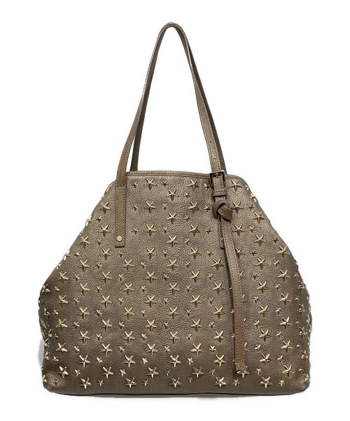 JIMMY CHOO（ジミーチュウ）JIMMY CHOO (ジミーチュウ) スタースタッズトートバッグ サシャ SASHA M ベージュ×ゴールドの古着・服飾アイテム