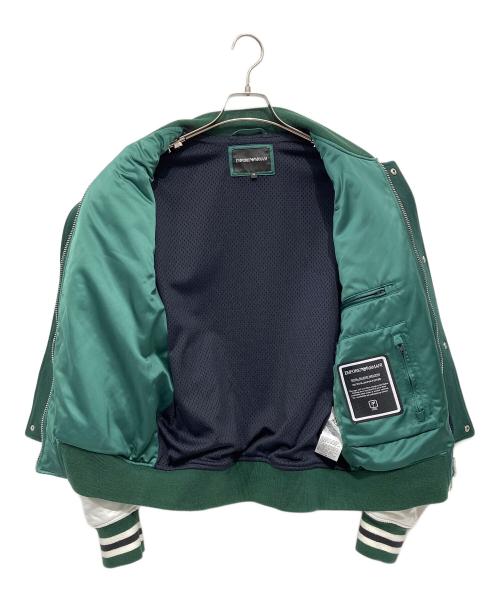 EMPORIO ARMANI（エンポリオ アルマーニ）EMPORIO ARMANI (エンポリオアルマーニ) ロゴウールスタジャン グリーン×ホワイト サイズ:46の古着・服飾アイテム
