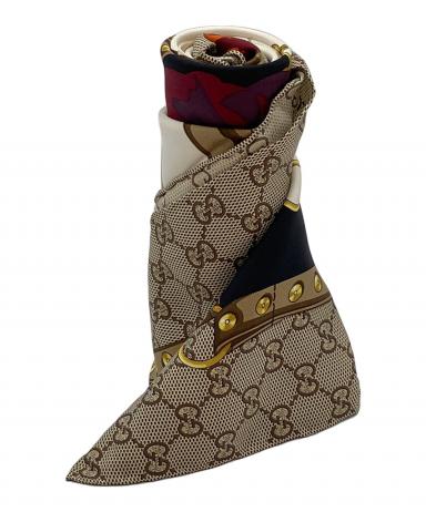 GUCCI グッチ シルクスカーフ 大判 ベージュ 80s 90s ヴィンテージ 中古・古着通販】GUCCI (グッチ) シルクスカーフ マルチカラー サイズ