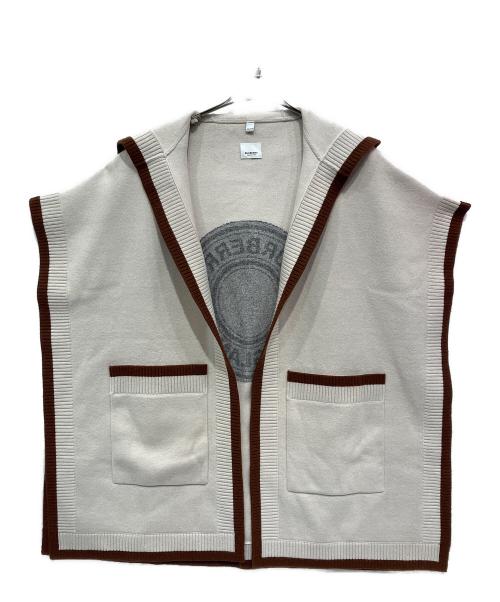 BURBERRY（バーバリー）BURBERRY (バーバリー) ロゴフーデットケープ ホワイト×ブラウン サイズ:ONE SIZEの古着・服飾アイテム