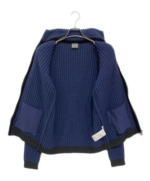 EA7 EMPORIO ARMANI（EA7 エンポリオアルマーニ）EA7 EMPORIO ARMANI (EA7 エンポリオアルマーニ) ニットジャケット ブルー×ブラック サイズ:XLの古着・服飾アイテム