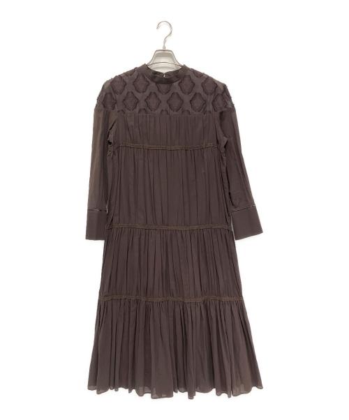 RIM.ARK（リムアーク）RIM.ARK (リムアーク) コットンシルクジャガードワンピース ブラウン サイズ:38の古着・服飾アイテム