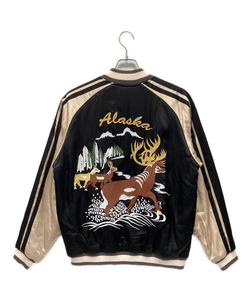 HOUSTON（ヒューストン）HOUSTON (ヒューストン) スーベニアジャケット ブラック×ベージュ サイズ:XLの古着・服飾アイテム