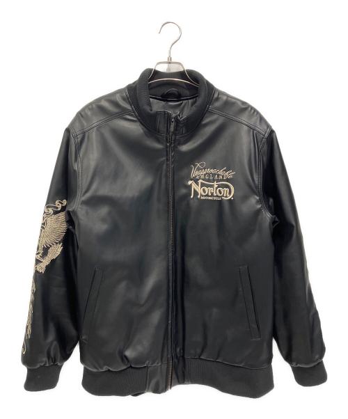 Norton（ノートン）Norton (ノートン) MAXデザイン衿スタンドリブPU中綿ジャケット ブラック サイズ:XLの古着・服飾アイテム