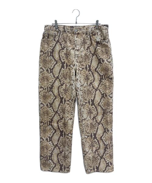 stussy（ステューシー）stussy (ステューシー) ウォッシュドキャンバスビッグデニム イエロー×ブラウン サイズ:34の古着・服飾アイテム