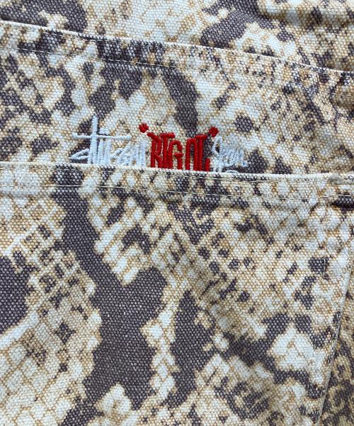 stussy（ステューシー）stussy (ステューシー) ウォッシュドキャンバスビッグデニム イエロー×ブラウン サイズ:34の古着・服飾アイテム