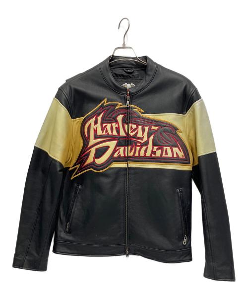 HARLEY-DAVIDSON（ハーレーダビッドソン）HARLEY-DAVIDSON (ハーレーダビッドソン) ライダースジャケット ブラック×イエロー サイズ:Lの古着・服飾アイテム