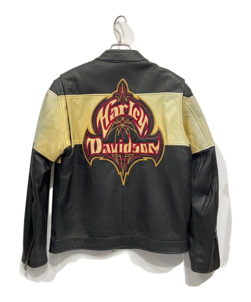 HARLEY-DAVIDSON（ハーレーダビッドソン）HARLEY-DAVIDSON (ハーレーダビッドソン) ライダースジャケット ブラック×イエロー サイズ:Lの古着・服飾アイテム