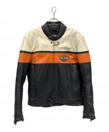 HARLEY-DAVIDSON（ハーレーダビッドソン）の古着「ライダースジャケット」｜ブラック×ホワイト×オレンジ