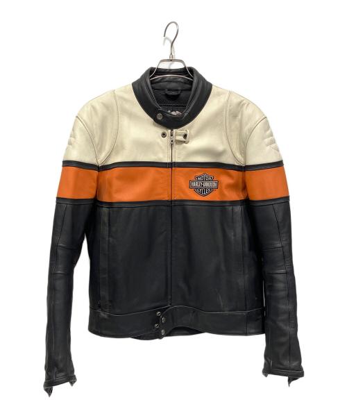 HARLEY-DAVIDSON（ハーレーダビッドソン）HARLEY-DAVIDSON (ハーレーダビッドソン) ライダースジャケット ブラック×ホワイト×オレンジ サイズ:Lの古着・服飾アイテム