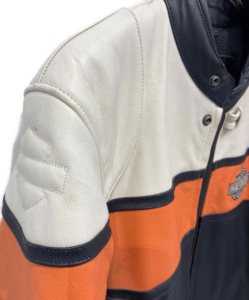HARLEY-DAVIDSON（ハーレーダビッドソン）HARLEY-DAVIDSON (ハーレーダビッドソン) ライダースジャケット ブラック×ホワイト×オレンジ サイズ:Lの古着・服飾アイテム