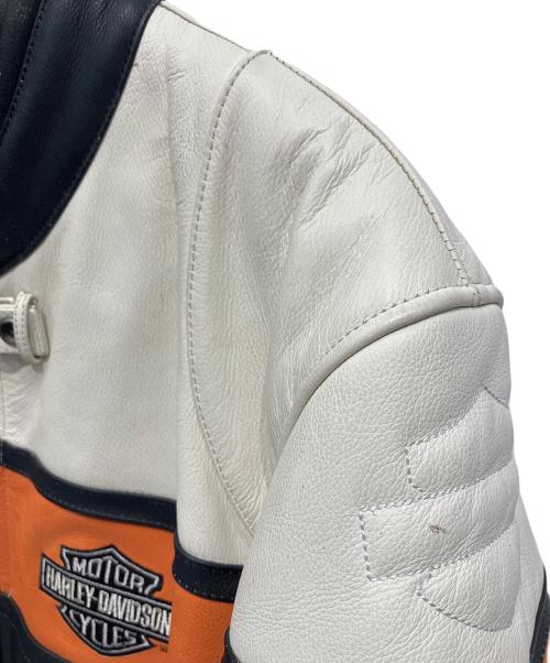 HARLEY-DAVIDSON（ハーレーダビッドソン）HARLEY-DAVIDSON (ハーレーダビッドソン) ライダースジャケット ブラック×ホワイト×オレンジ サイズ:Lの古着・服飾アイテム