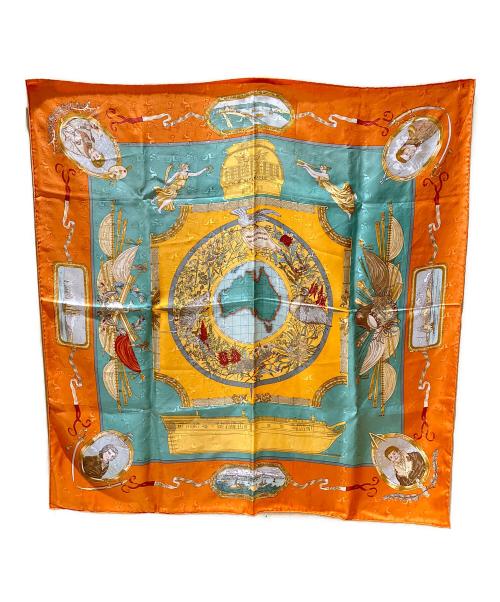 HERMES（エルメス）HERMES (エルメス) スカーフ カレ90 LE GEOGRAPHE オレンジの古着・服飾アイテム
