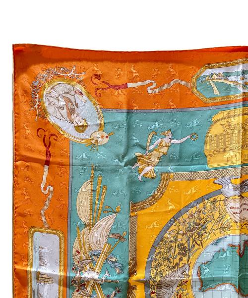 HERMES（エルメス）HERMES (エルメス) スカーフ カレ90 LE GEOGRAPHE オレンジの古着・服飾アイテム