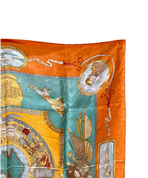 HERMES（エルメス）HERMES (エルメス) スカーフ カレ90 LE GEOGRAPHE オレンジの古着・服飾アイテム