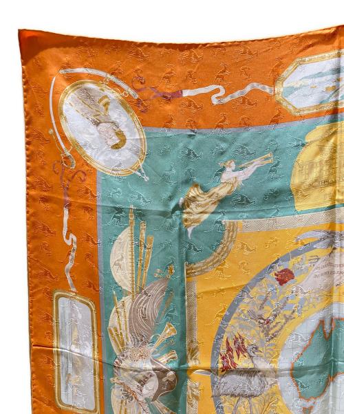 HERMES（エルメス）HERMES (エルメス) スカーフ カレ90 LE GEOGRAPHE オレンジの古着・服飾アイテム