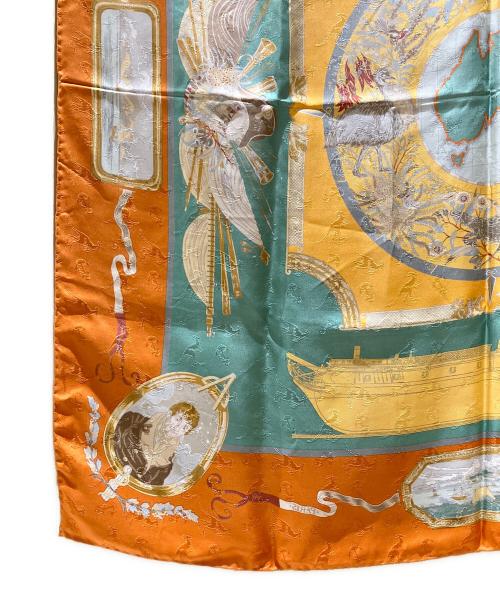 HERMES（エルメス）HERMES (エルメス) スカーフ カレ90 LE GEOGRAPHE オレンジの古着・服飾アイテム
