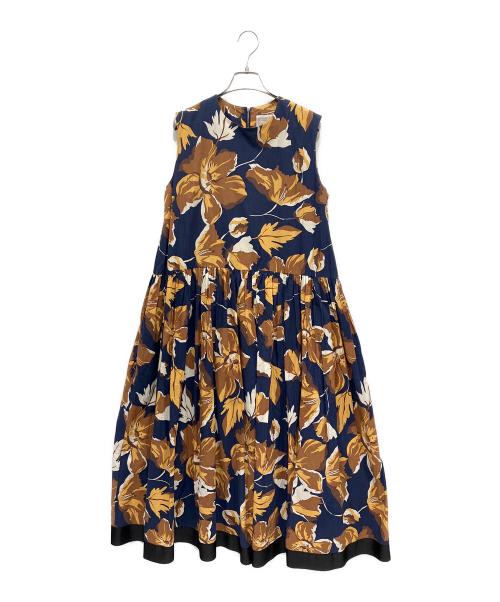 BEARDSLEY（ビアズリー）BEARDSLEY (ビアズリー) ノースリーブワンピース ネイビー×ブラウン サイズ:Freeの古着・服飾アイテム