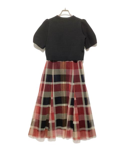 BLUE LABEL CRESTBRIDGE（ブルーレーベルクレストブリッジ）BLUE LABEL CRESTBRIDGE (ブルーレーベルクレストブリッジ) クレストブリッジチェックチュールニットセットアップ ブラック×レッド×マルチカラー サイズ:Mの古着・服飾アイテム