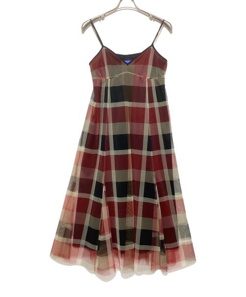 BLUE LABEL CRESTBRIDGE（ブルーレーベルクレストブリッジ）BLUE LABEL CRESTBRIDGE (ブルーレーベルクレストブリッジ) クレストブリッジチェックチュールニットセットアップ ブラック×レッド×マルチカラー サイズ:Mの古着・服飾アイテム