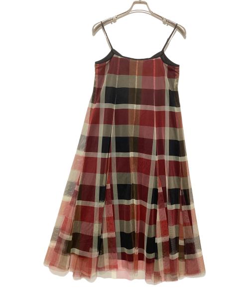 BLUE LABEL CRESTBRIDGE（ブルーレーベルクレストブリッジ）BLUE LABEL CRESTBRIDGE (ブルーレーベルクレストブリッジ) クレストブリッジチェックチュールニットセットアップ ブラック×レッド×マルチカラー サイズ:Mの古着・服飾アイテム