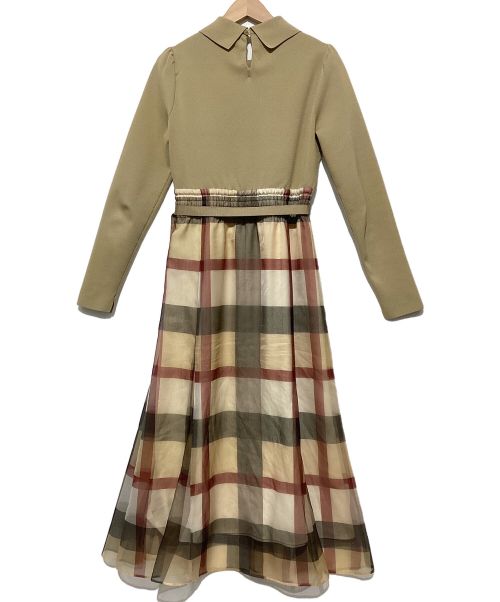 BLUE LABEL CRESTBRIDGE（ブルーレーベルクレストブリッジ）BLUE LABEL CRESTBRIDGE (ブルーレーベルクレストブリッジ) クレストブリッジチェックオーガンプリントコンビドレス ブラウン サイズ:36の古着・服飾アイテム