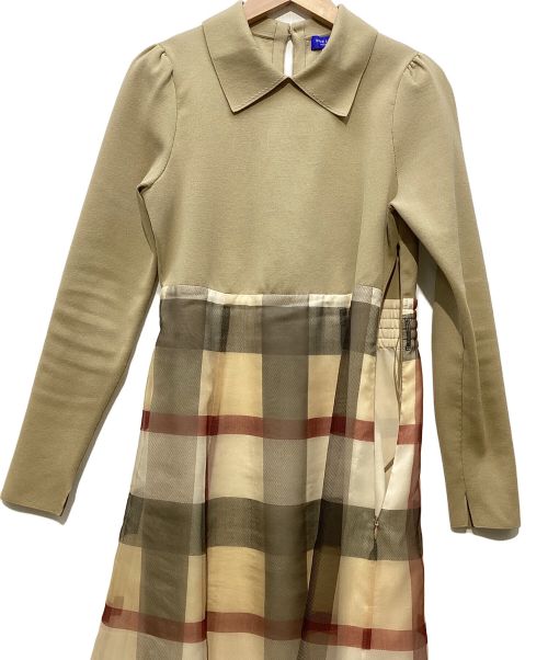 BLUE LABEL CRESTBRIDGE（ブルーレーベルクレストブリッジ）BLUE LABEL CRESTBRIDGE (ブルーレーベルクレストブリッジ) クレストブリッジチェックオーガンプリントコンビドレス ブラウン サイズ:36の古着・服飾アイテム