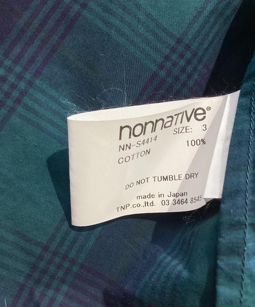 nonnative（ノンネイティブ）nonnative (ノンネイティブ) ノーカラー半袖シャツ グリーン×ネイビー サイズ:3の古着・服飾アイテム
