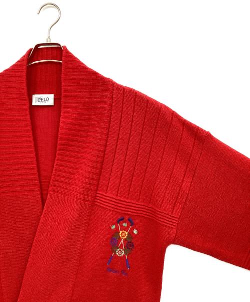 PELO（ペロ）PELO (ペロ) 刺繍入ニットカーディガン レッド サイズ:50の古着・服飾アイテム