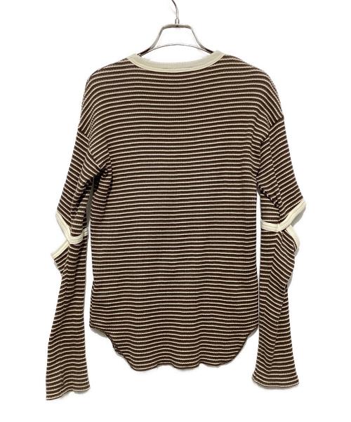 PHEENY（フィーニー）PHEENY (フィーニー) マルチボーダートップス ブラウン×ホワイト サイズ:Fの古着・服飾アイテム