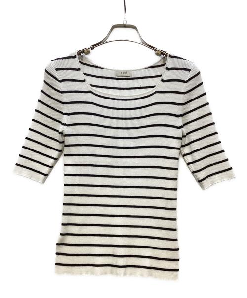 ROPE（ロペ）ROPE (ロペ) シルクプロテイン5分袖ニット ブラック×ホワイト サイズ:FREEの古着・服飾アイテム