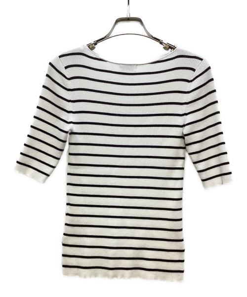 ROPE（ロペ）ROPE (ロペ) シルクプロテイン5分袖ニット ブラック×ホワイト サイズ:FREEの古着・服飾アイテム