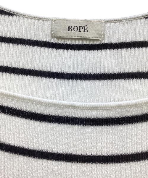 ROPE（ロペ）ROPE (ロペ) シルクプロテイン5分袖ニット ブラック×ホワイト サイズ:FREEの古着・服飾アイテム