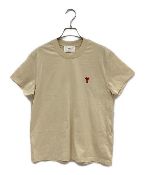 ami（アミ）ami (アミ) コットンジャージー Tシャツ ベージュ×レッド サイズ:Sの古着・服飾アイテム