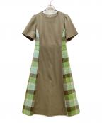 BLUE LABEL CRESTBRIDGEブルーレーベルクレストブリッジ）の古着「半袖異素材コンビワンピース」｜カーキ