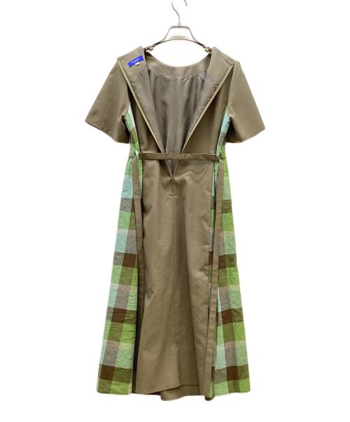 BLUE LABEL CRESTBRIDGE（ブルーレーベルクレストブリッジ）BLUE LABEL CRESTBRIDGE (ブルーレーベルクレストブリッジ) 半袖異素材コンビワンピース カーキ サイズ:36の古着・服飾アイテム