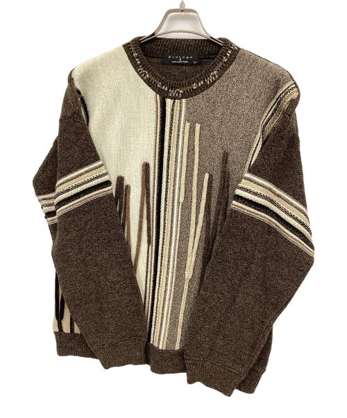 Protege COLLECTION（プロテージ コレクション）Protege COLLECTION (プロテージ コレクション) 厚手ニット ホワイト×ブラウン サイズ:Lの古着・服飾アイテム