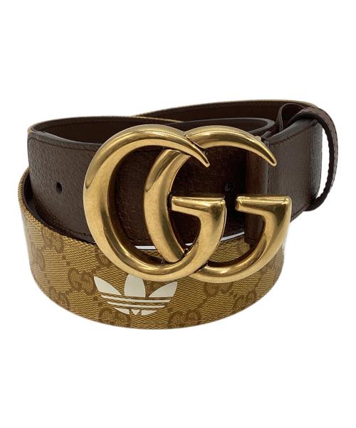 GUCCI（グッチ）GUCCI (グッチ) adidas (アディダス) GGマーモントレザーベルト ブラウン×ゴールドの古着・服飾アイテム
