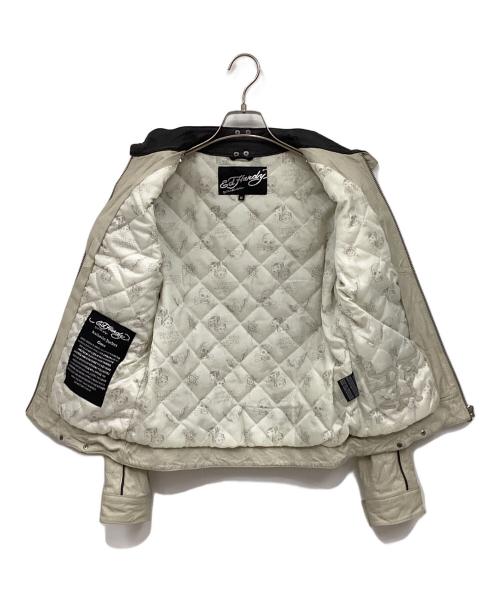 Ed Hardy（エド ハーディー）Ed Hardy (エド ハーディー) レザーライダースジャケット ライトグレー×ブラック サイズ:Mの古着・服飾アイテム