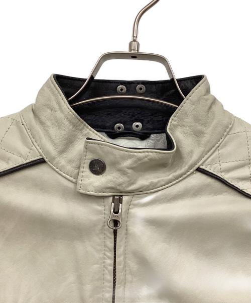 Ed Hardy（エド ハーディー）Ed Hardy (エド ハーディー) レザーライダースジャケット ライトグレー×ブラック サイズ:Mの古着・服飾アイテム