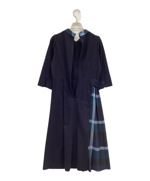 BLUE LABEL CRESTBRIDGE（ブルーレーベルクレストブリッジ）BLUE LABEL CRESTBRIDGE (ブルーレーベルクレストブリッジ) 天竺パーシャルチェックドレス ネイビー×グリーン サイズ:36の古着・服飾アイテム