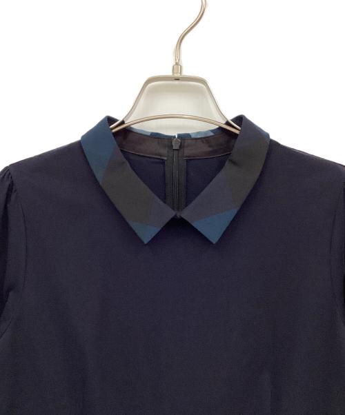 BLUE LABEL CRESTBRIDGE（ブルーレーベルクレストブリッジ）BLUE LABEL CRESTBRIDGE (ブルーレーベルクレストブリッジ) 天竺パーシャルチェックドレス ネイビー×グリーン サイズ:36の古着・服飾アイテム